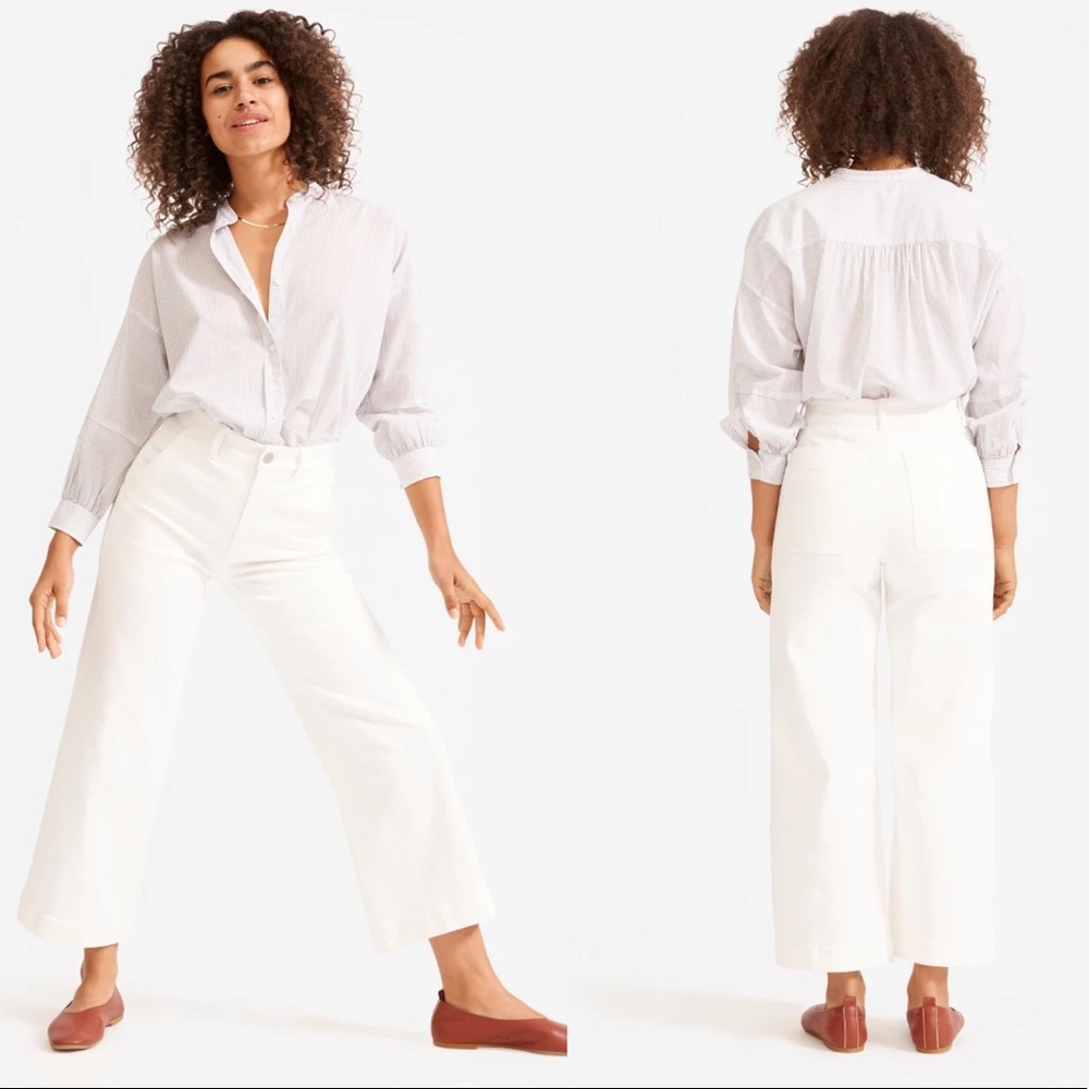 Everlane Wide Leg Crop Pants White Bone Size 8 NEW